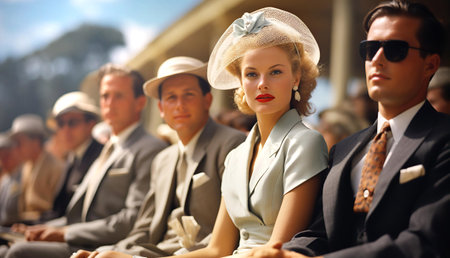 Well dressed English people watching Horse racing event at summer sunny dayの素材