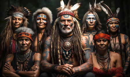 Native people of America, family group portrait. Indigenous peoples of the Americaの素材