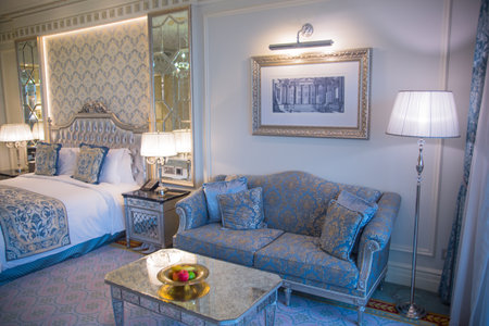 Dubai, United Arab Emirates - August 26, 2023: Beautiful interior of residential apartment at Palm Jumeirahのeditorial素材