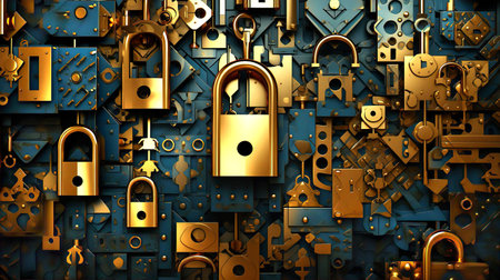 Beautiful background with golden lock, gold and grey Art Deco abstract backgroundの素材