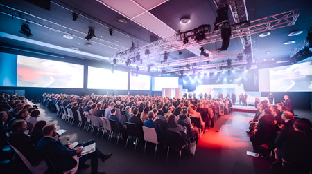Wide photo of business people applauding at conferenceの素材