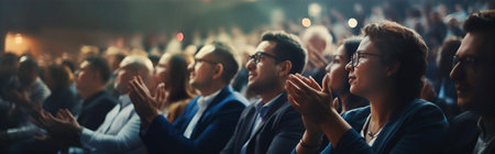 Wide photo of business people applauding at conferenceの素材
