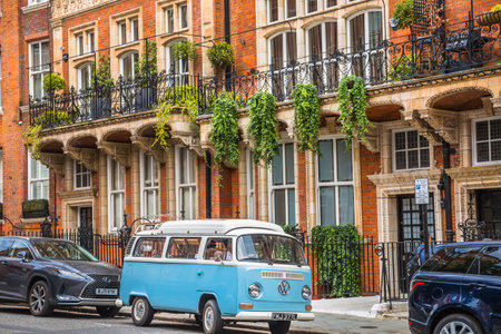 London, UK - 9 September, 2023: Beautiful periodic building of Kensington, one of the richest areas to live with fancy lifestyle. Street photographyのeditorial素材