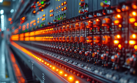 Industrial heavy machinery electrical panel control with switches, indicators and lightsの素材