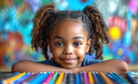 Adorable young girl portrait with African plait hairの素材