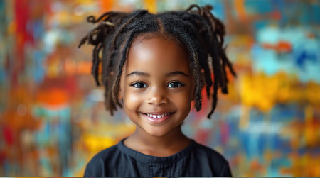 Adorable young girl portrait with African plait hairの素材