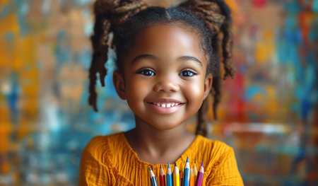 Adorable young girl portrait with African plait hairの素材