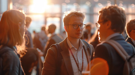 Business people are talking in groups, scene at a business networking conference,の素材