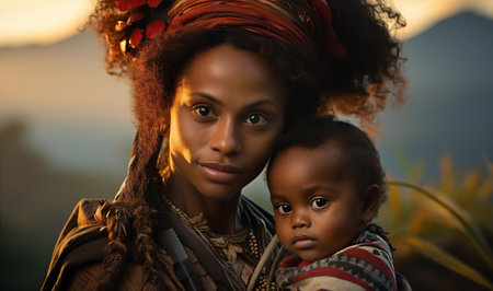 Mother and child, tribe people portraitの素材