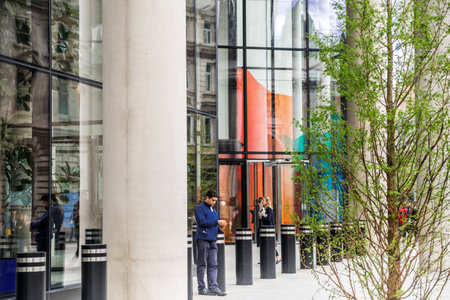 London, UK - 30 April, 2024: Office building entrance at Bishop's gate street, City of Londonのeditorial素材