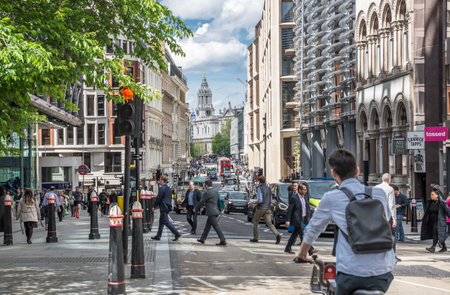 London, UK - 30 April, 2024: Cannon street view with cars and office buildings, City of Londonのeditorial素材