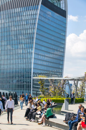 London, UK - 7 May, 2024: People admiring the City of London view from roof garden Fenchurch streetのeditorial素材
