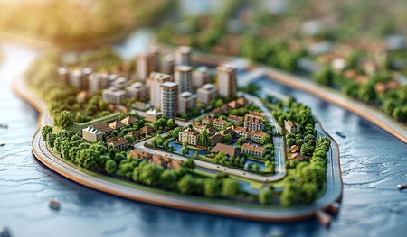 Miniature of the city on the map. 3d rendering.の素材