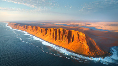 Aerial view of the red sand dunes at sunset in Australiaの素材