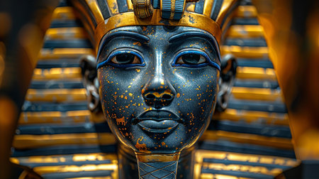 Egyptian mask close-up on a dark background. 3d renderingの素材