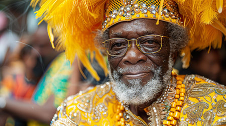 Portrait of a man in traditional costume at the Kolkata Flower Festival.の素材
