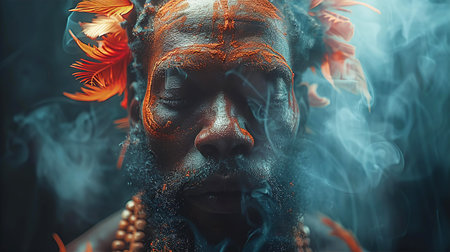 Close-up portrait of a man with a creative make-up.の素材