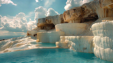 Travertine pools and terraces in Pamukkale, Turkeyの素材