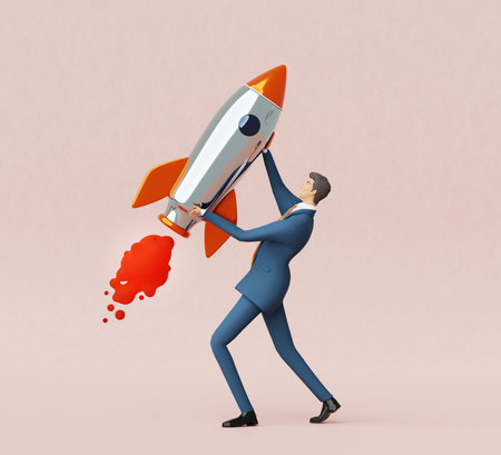 Businessman flying on a rocket. 3D illustration. Business concept.の写真素材