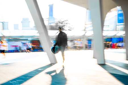 Beautiful motion blur of walking people in London, postmodernism styleのeditorial素材