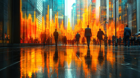 Shanghai world financial center skyscrapers and business people backgroundの素材