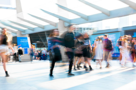 London, UK  Beautiful motion of walking people against a  sunset light.のeditorial素材