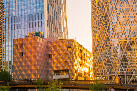 London, UK - 18 June, 2025: Canary Wharf business and banking area panoramic view from the river...