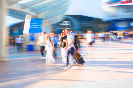 London, UK  Beautiful motion of walking people against a  sunset light.のeditorial素材
