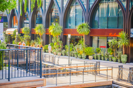 London, UK - 14 June, 2025: Corporate buildings of Canary Wharf at sunset.のeditorial素材