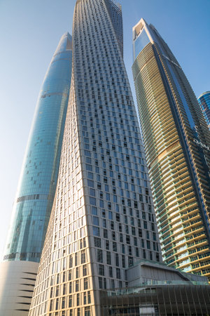 UAE, Dubai - August 26, 2024: Dubai Marina skyscrapers and Dubai beach view from boat