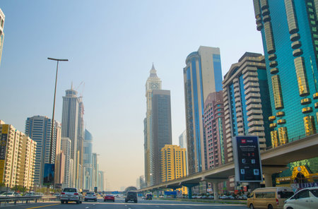 UAE, Dubai - August 20, 2024: View at downtown famous skyscrapers from Sheikh Zayed road
