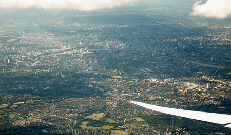 London, UK - 29 August 2024: London view from airplane,  City of London and river Thamesのeditorial素材