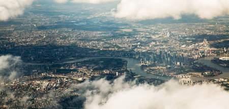 London, UK - 29 August 2024: London view from airplane,  City of London and river Thamesのeditorial素材