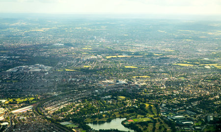 London, UK - 29 August 2024: London view from airplane,  City of London and river Thamesのeditorial素材