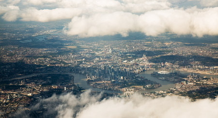 London, UK - 29 August 2024: London view from airplane,  City of London and river Thamesのeditorial素材