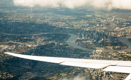 London, UK - 29 August 2024: London view from airplane,  City of London and river Thamesのeditorial素材