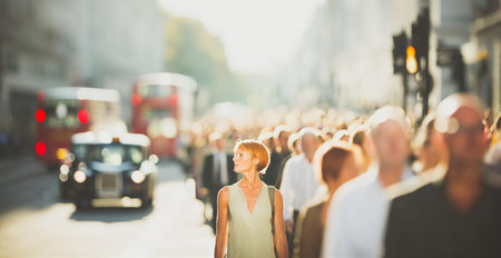 Crowd of people walking in a busy street in London, UKの素材