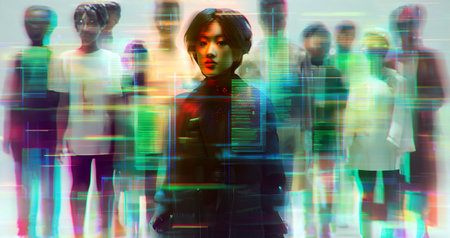 Silhouette of a businesswoman in front of a group of peopleの素材