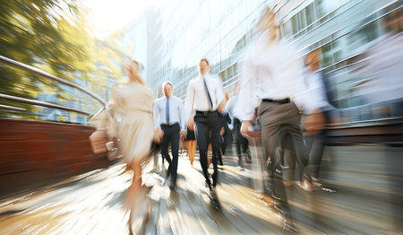 Business people walking in the city, motion blur, business concept.の素材