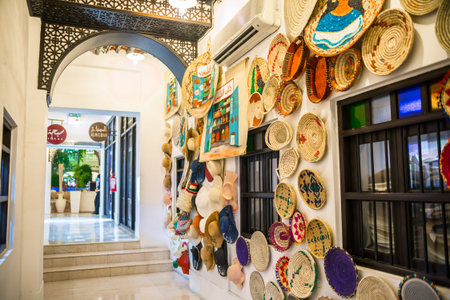 Qatar, Doha - September 8, 2025:  Interiors of the Old market with shops and products displays, Souq...