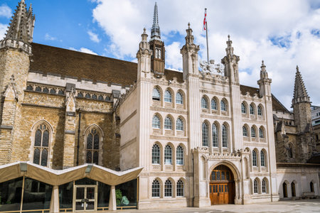 London, UK - September 25, 2025:  Guildhall Plaza with government buildings, Guildhall Art Gallery...