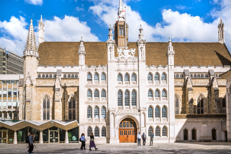 London, UK - September 25, 2025:  Guildhall Plaza with government buildings, Guildhall Art Gallery...
