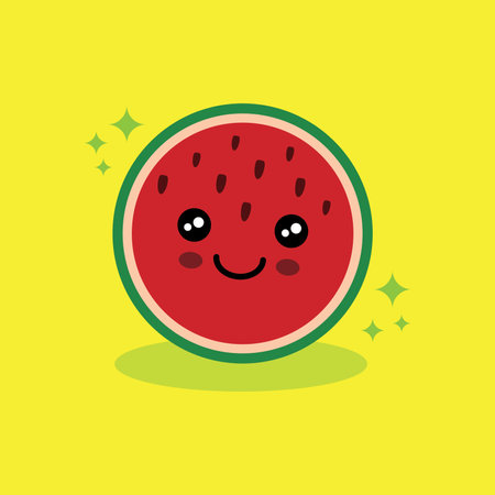 Watermelon cartoon character. Vector illustration of a watermelon on a yellow background.のイラスト素材