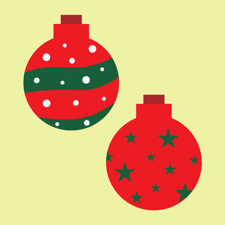 Christmas balls, red and green, vector illustration in flat style.のイラスト素材