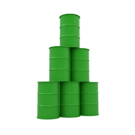 Oil barrel piramid isolated on whiteの写真素材