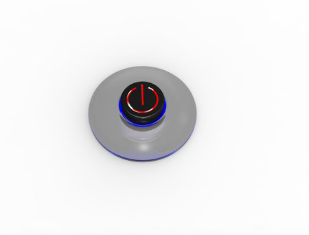 The black button with blue illumination on a white backgroundの写真素材