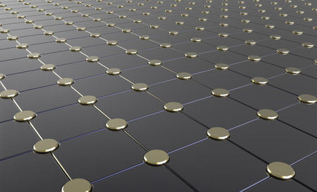 Dark rectangles with gold buttons on a background