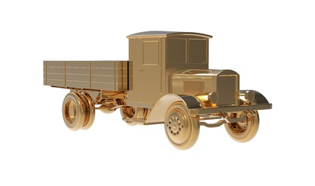 3d render of  ancient gold truck on a white backgroundの写真素材