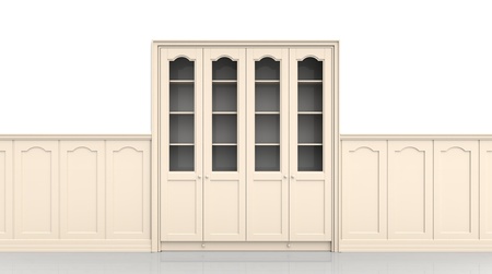 Wooden case in a niche and the panel の写真素材