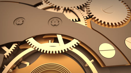 3d render of  clock mechanism with cogs